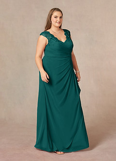 Azazie Gladys Mother of the Bride Dresses Peacock A-Line Queen Anne Lace Chiffon Dress image10
