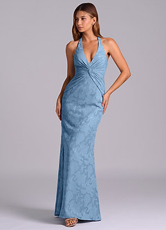 Azazie Valerie 신부 들러리 드레스 인어 주름진 플로럴 번아웃 바닥 길이 드레스 image4