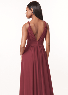 Azazie Maren Vestidos de damas de honor Vestido de Merlot de Gasa de Corte en A con Plisado image5