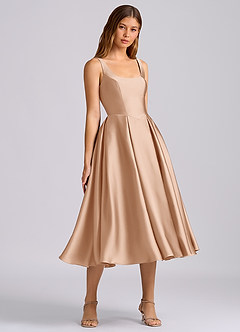 Azazie Amalie Bridesmaid Dresses English Rose A-Line Pleated Stretch Satin Dress image1