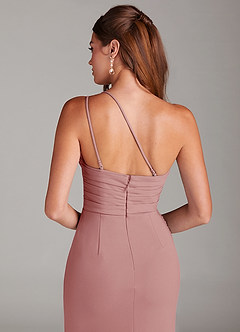 Azazie Eren Robes de demoiselle d'honneur Robe Fourreau en Crêpe Élastique Ue épaule Rose Poussiéreuse image7