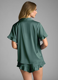 front Matching Color Ruffled Short Sleeve Pajama Set