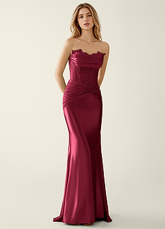 Sasha Burgundy Satin Wrap Corset Mermaid Prom Dress image3