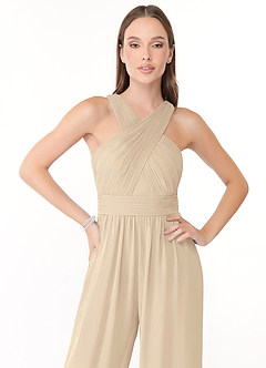 Azazie Berdie Bridesmaid Dresses Champagne Halter Chiffon Jumpsuit image5