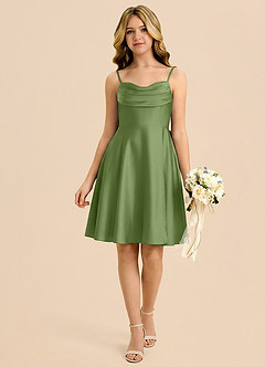 Azazie Bear Vestido de Enebro de Satén Elástico de Corte en A con Escote de Corazón image1