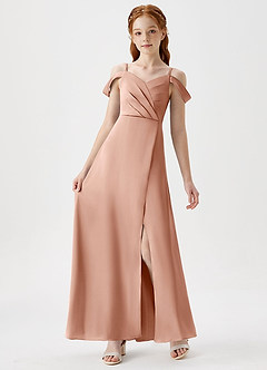 Azazie Ocean Junior Robe Trapèze en Satin extensible Épaule décolletée Or Rose image6