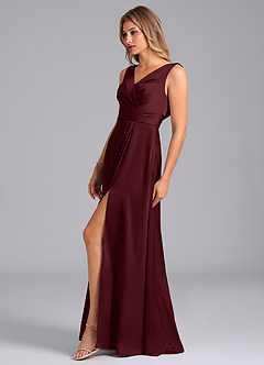 Azazie Karina Bridesmaid Dresses Cabernet A-Line Pleated Stretch Satin Dress image3