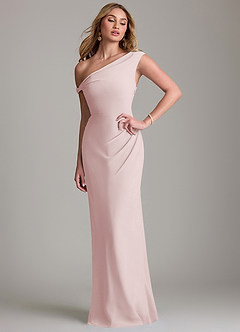 Azazie Emerson Bridesmaid Dresses Blushing Pink Sheath Off the Shoulder Chiffon Dress image1