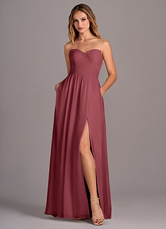 Azazie Joni Bridesmaid Dresses Merlot A-Line Strapless Chiffon Convertible Dress image6