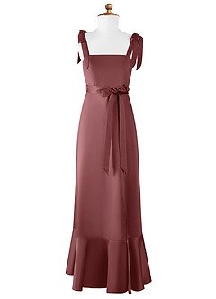 Azazie Barbara Vestido de Rosa Del Desierto de Satin Mate de Acampanado con Lazo image6