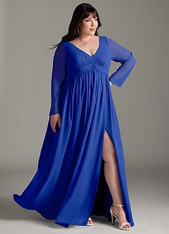 Azazie Teton Vestidos de dama de honra para maternidade Vestir Linha A Manga comprida Comprimento do chão Chiffon image11