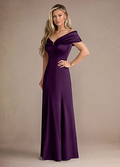 Azazie Auberdeen Mother of the Bride Dresses Grape Mermaid Pleated Stretch Satin Dress image4
