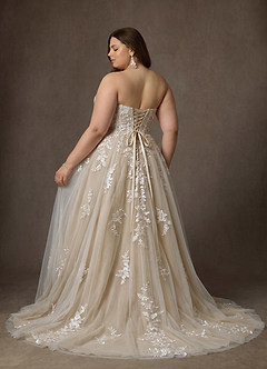Azazie Keri Hochzeitskleider Ballkleid Schulterfrei Spitze Kleid Diamantweiß Nude image2