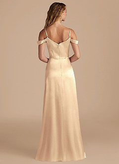 Azazie Ocean Robes de demoiselle d'honneur Robe Trapèze en Satiné métallisé Épaule décolletée Or image2