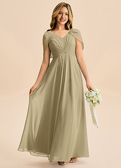 Azazie Emma Junior Robe Trapèze en Mousseline de soie Plissée Vert Mousse image1