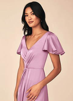 Azazie Soren Bridesmaid Dresses Candy Pink A-Line Pleated Stretch Satin Dress image7