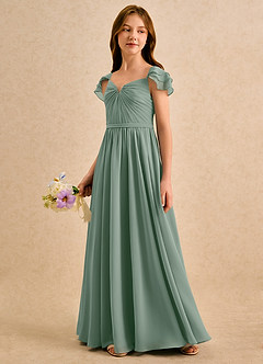 Azazie Meimei Girls Formal Final Sale Silver Sage A-Line Pleated Chiffon Dress image5