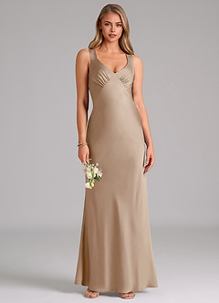 Azazie Kamila Brautjungfernkleider A-Linie Plissee Stretch-Satin Kleid Taupe image1