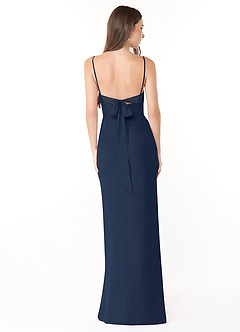 Azazie Mai Robes de demoiselle d'honneur Robe Fourreau en Mousseline de soie Plissée Bleu Marine Foncé image2