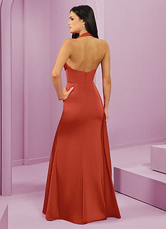 Barbie ♥ Azazie Bridesmaid Dresses Rust Mermaid Pleated Stretch Satin Dress image7
