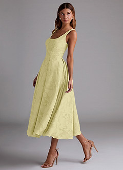 Azazie Amalie Brautjungfernkleider A-Linie Plissee Blumen-Burnout Kleid Zitronensorbet image4