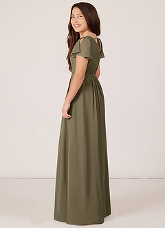 Azazie Peony Junior Willow Green A-Line Pleated Chiffon Dress image5