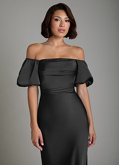 Azazie Lea Bridesmaid Dresses Black Mermaid Off the Shoulder Stretch Satin Convertible Dress image5