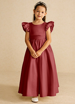 Azazie Piglette Flower Girl Dresses Rust A-Line Bow Matte Satin Dress image4