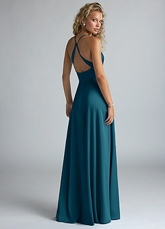 Azazie Davis Bridesmaid Dresses Ink Blue A-Line Pleated Stretch Satin Dress image3