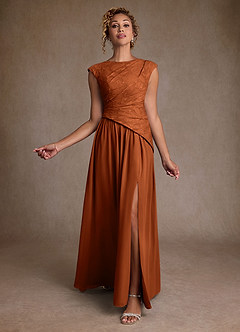 Azazie Kalleen Mother of the Bride Dresses Burnt Orange A-Line Pleated Chiffon Dress image2