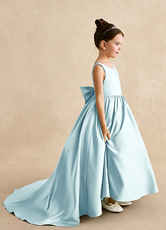 Azazie Mimia Flower Girl Dresses Sea Glass A-Line Bow Matte Satin Dress image1