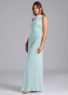 Azazie Evadne Bridesmaid Dresses Sea Glass A-Line Pleated Chiffon Dress image5