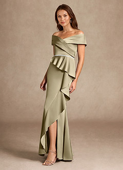 Azazie Dareia Mother of the Bride Dresses Moss Green Mermaid Off the Shoulder Stretch Satin Dress image7