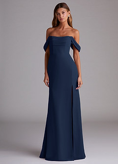 Azazie Saige Bridesmaid Dresses Dark Navy A-Line Off the Shoulder Chiffon Convertible Dress image3
