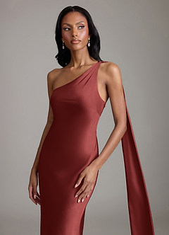 Azazie Juniper Robes de demoiselle d'honneur Robe Sirène en Satin extensible Asymétrique Terracotta image3
