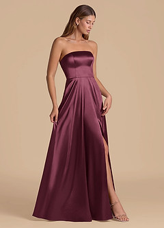 Azazie Wren Jurken voor bruidsmeisjes Jurk van Metaalachtig Satijn met A-Lijn Strapless Cabernet image7