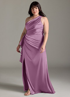 Azazie Maive Bridesmaid Dresses Wisteria Sheath Ruched Stretch Satin Dress image9
