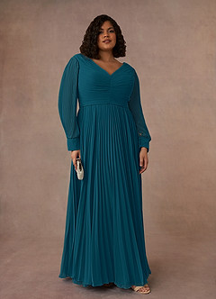 Azazie Zina Mother of the Bride Dresses Ink Blue A-Line Pleated Chiffon Dress image7