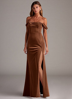 Azazie Saige Bridesmaid Dresses Umber Sheath Off the Shoulder Velvet Convertible Dress image3