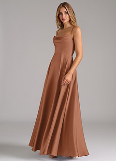 Azazie Elle Bridesmaid Dresses Bronzer A-Line Pleated Stretch Satin Dress image6