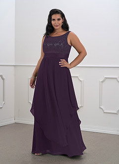 Azazie Xella Mère de la mariée Robes Robe Trapèze en Mousseline de soie Dentelle Prune image7