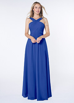 Azazie Kaleigh Brautjungfernkleider A-Linie Plissee Chiffon Kleid Königsblau image1