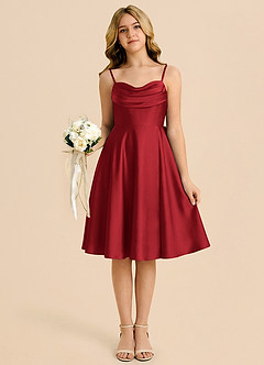 Azazie Bear Junior Pomegranate A-Line Sweetheart Neckline Stretch Satin Dress image6