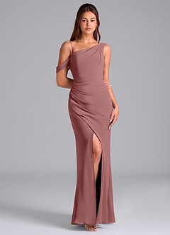 Azazie Madelyn Bridesmaid Dresses Desert Rose Mermaid One Shoulder Chiffon Convertible Dress image3