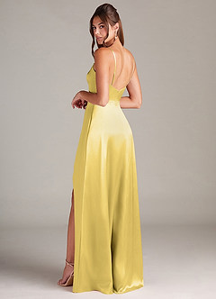 Azazie Sarella Brautjungfernkleider A-Linie mit Taschen Metallischer Satin Kleid Kanarienvogel image4