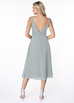 Azazie Jayla Final Sale A-Line Ruched Chiffon Tea-Length Dress image2