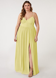Azazie Zeya Abiti da Damigella Abito A-Line in Chiffon con Scollo a V a Pieghe Sorbetto Al Limone image6