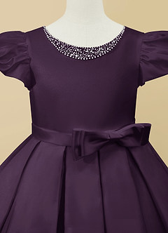 Azazie Jewel Flower Girl Dresses Plum Ball-Gown Pleated Matte Satin Dress image7