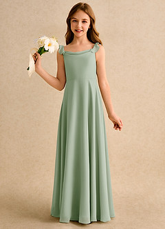 Azazie Puppy Junior Formal vestidos de niña de las flores Vestido de Salvia Polvorienta de Gasa de Corte En A con Plisado image3