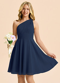 Azazie Charlize Junior Dark Navy A-Line Pleated Chiffon Dress image1